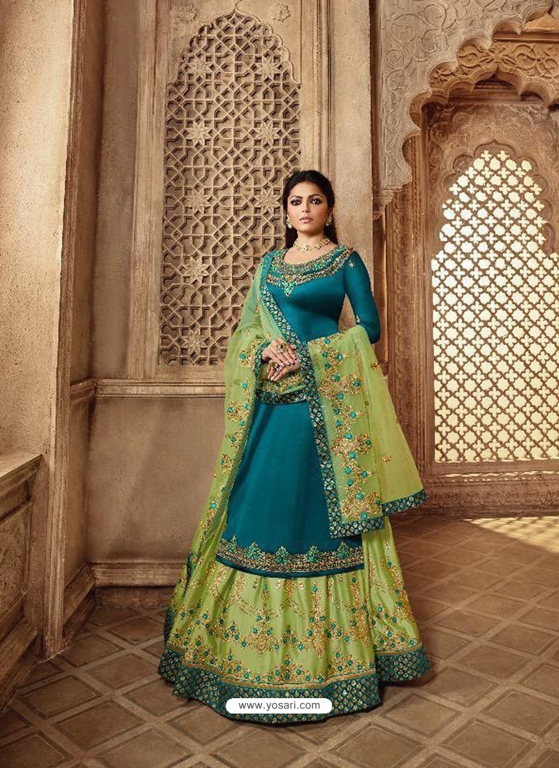 Green Embroidered Sharara Suit With Dupatta 4447SL07