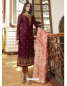 Ravishing Wine Embroidered Straight Salwar Suit