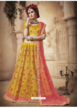 Classy Yellow Heavy Embroidered Wedding Lehenga Choli
