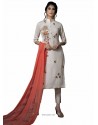 Fabulous Off White Embroidered Straight Salwar Suit