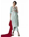Trendy Sky Blue Embroidered Straight Salwar Suit