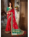 Classy Red Art Silk Embroidered Sari