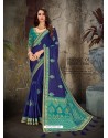 Trendy Royal Blue Art Silk Embroidered Sari