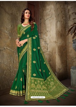 Trendy Forest Green Art Silk Embroidered Sari