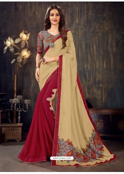 Classy Red Designer Chiffon Sari