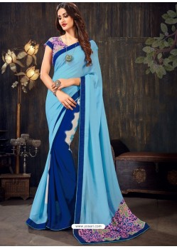 Awesome Turquoise Designer Chiffon Sari