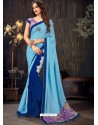 Awesome Turquoise Designer Chiffon Sari