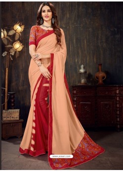 Awesome Light Orange Designer Chiffon Sari