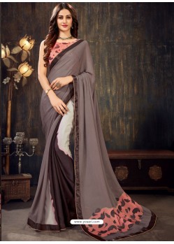 Trendy Silver Designer Chiffon Sari