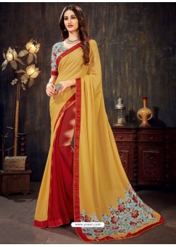 Awesome Yellow Designer Chiffon Sari