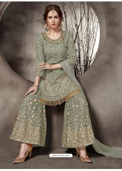 Ravishing Grayish Green Designer Palazzo Salwar Suit