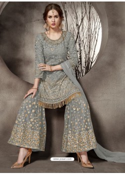 Scintillating Dull Grey Designer Palazzo Salwar Suit