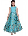 Glossy Sky Blue Party Wear Gown for Girls