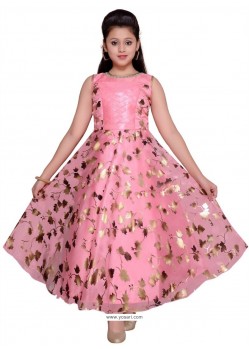 Glossy Pink Party Wear Gown for Girls
