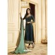Fabulous Peacock Blue Embroidered Straight Salwar Suit