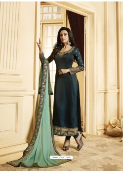 Fabulous Peacock Blue Embroidered Straight Salwar Suit