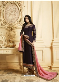 Trendy Purple Embroidered Straight Salwar Suit