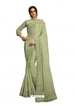 Classy Olive Green Soft Silk Embroidered Sari