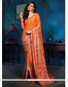 Elegant Orange Satin Silk Designer Saree