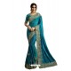 Trendy Teal Blue Soft Silk Embroidered Sari