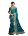 Trendy Teal Blue Soft Silk Embroidered Sari