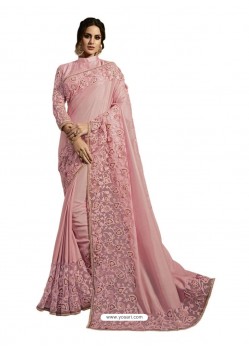 Trendy Baby Pink Soft Silk Embroidered Sari