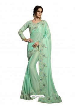Trendy Jade Green Soft Silk Embroidered Sari