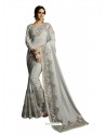 Awesome Silver Soft Silk Embroidered Sari