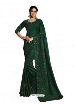 Trendy Dark Green Soft Silk Embroidered Sari