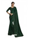 Trendy Dark Green Soft Silk Embroidered Sari