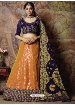 Scintillating Orange Heavy Embroidered Wedding Lehenga Choli