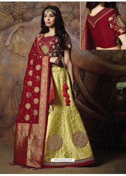 Scintillating Yellow Heavy Embroidered Wedding Lehenga Choli