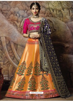 Scintillating Orange Heavy Embroidered Wedding Lehenga Choli