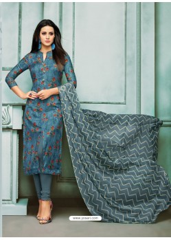 Ravishing Teal Blue Embroidered Designer Churidar Salwar Suit