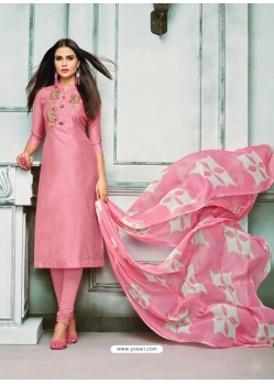 Fabulous Pink Embroidered Designer Churidar Salwar Suit