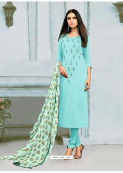 Scintillating Sky Blue Embroidered Designer Churidar Salwar Suit