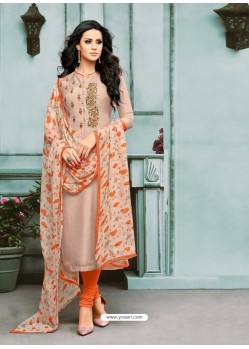 Fabulous Beige Embroidered Designer Churidar Salwar Suit