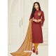 Scintillating Maroon Embroidered Designer Churidar Salwar Suit