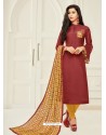 Scintillating Maroon Embroidered Designer Churidar Salwar Suit