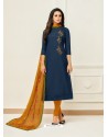 Fabulous Peacock Blue Embroidered Designer Churidar Salwar Suit