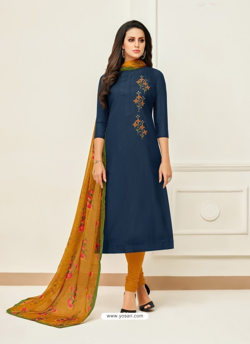 Buy Fabulous Peacock Blue Embroidered Designer Churidar Salwar Suit ...