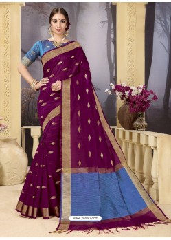 Classy Deep Wine Designer Fancy Cotton Classical Sari
