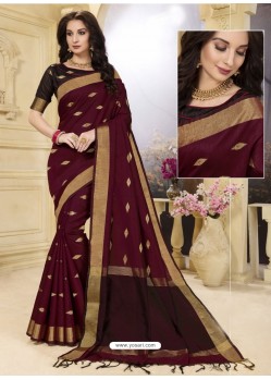 Awesome Maroon Designer Fancy Cotton Classical Sari
