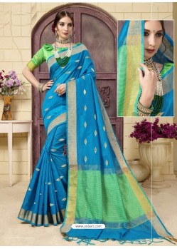 Trendy Sky Blue Designer Fancy Cotton Classical Sari