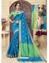 Trendy Sky Blue Designer Fancy Cotton Classical Sari