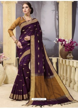 Classy Purple Designer Fancy Cotton Classical Sari