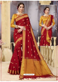 Classy Red Designer Fancy Cotton Classical Sari