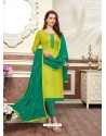 Fabulous Parrot Green Embroidered Straight Salwar Suit