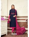 Ravishing Navy Blue Embroidered Straight Salwar Suit