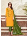 Fabulous Mustard Embroidered Straight Salwar Suit